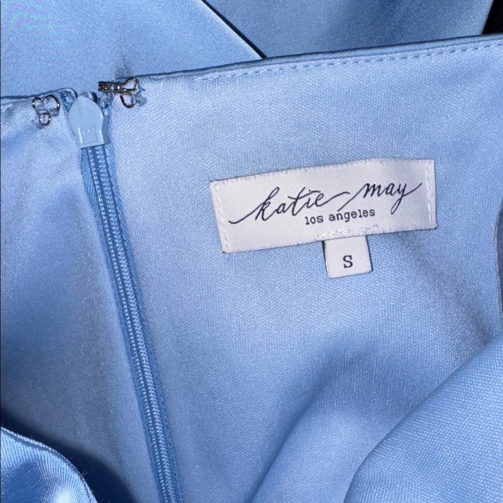 New KATIE MAY Flora Bustier top sleeveless satin Blue Cocktail midi Dress S - Picture 6 of 6